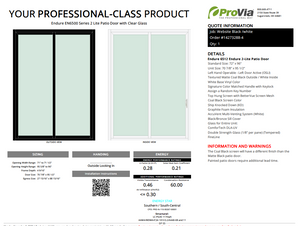 ProVia Endure 2-Lite Patio Door 72x96 Black/White Double Pane Low-E W Argon Gas - Doors and Beyond