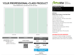 ProVia Endure 2-Lite Patio Door 72x96 White/White Triple Pane Low-E W Argon Gas - Doors and Beyond