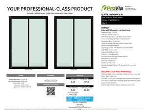 ProVia Endure 2-Lite Patio Door 72x96 Black/Black Triple Pane Low-E W Argon Gas - Doors and Beyond