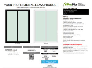 ProVia Endure 2-Lite Patio Door 72x96 Black/White Triple Pane Low-E W Argon Gas - Doors and Beyond