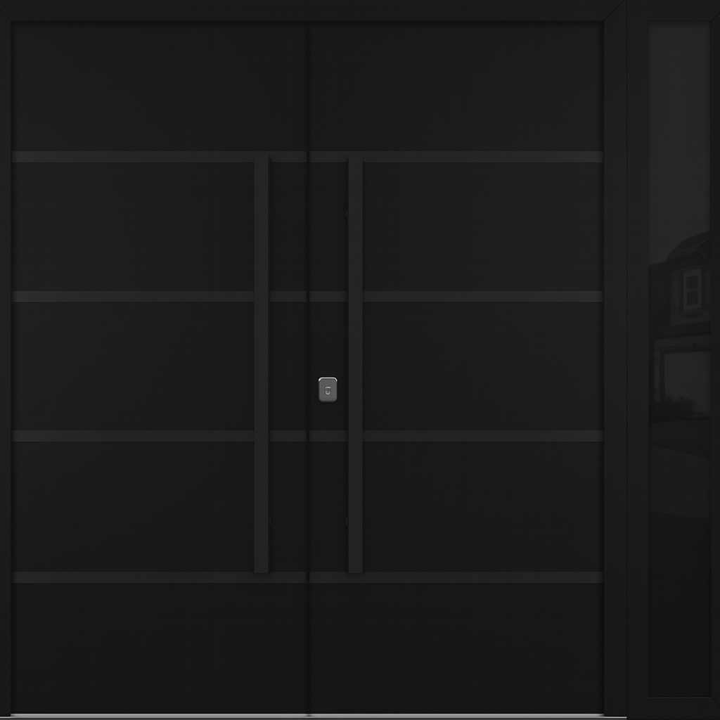 Nova Inox S3 Modern Exterior Double Door W/ (1) 12" Sidelight - Unit 86x81 3/8 - Black Stainless - Black