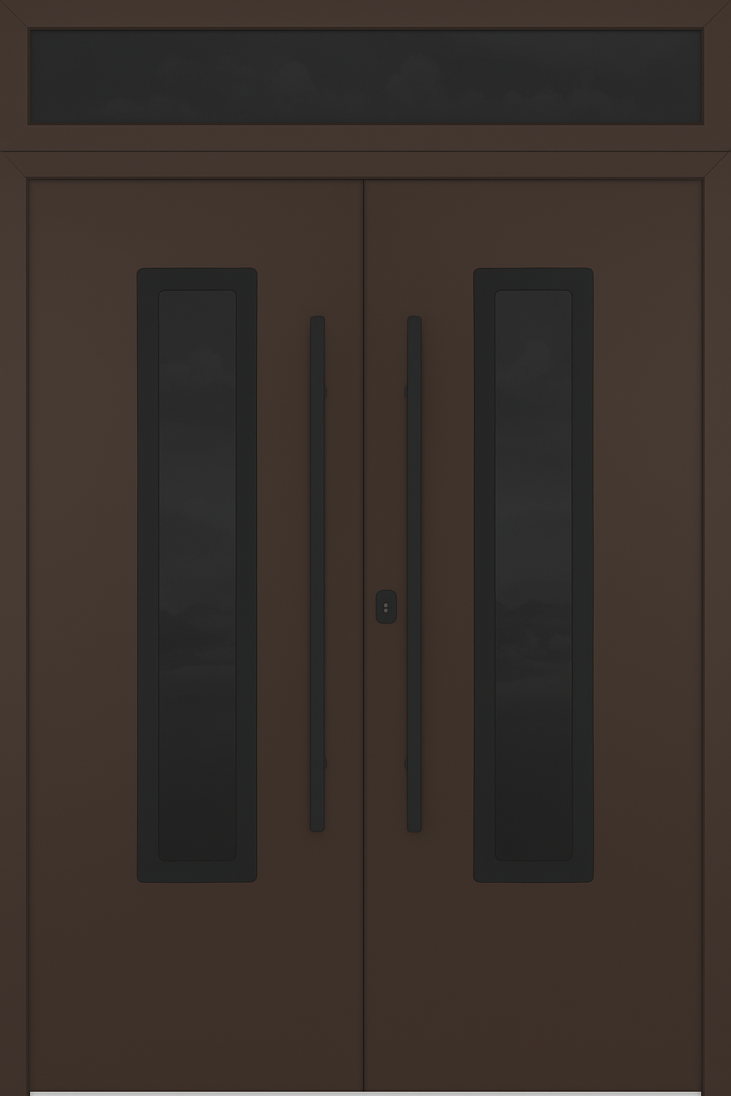 Nova Inox S1 Modern Exterior Double Door 72x80 with Transom - Unit 74x95 1/2 Black Stainless Steel - Brown - Doors and Beyond