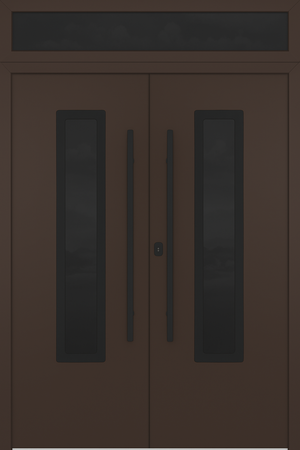 Nova Inox S1 Modern Exterior Double Door 72x80 with Transom - Unit 74x95 1/2 Black Stainless Steel - Brown - Doors and Beyond