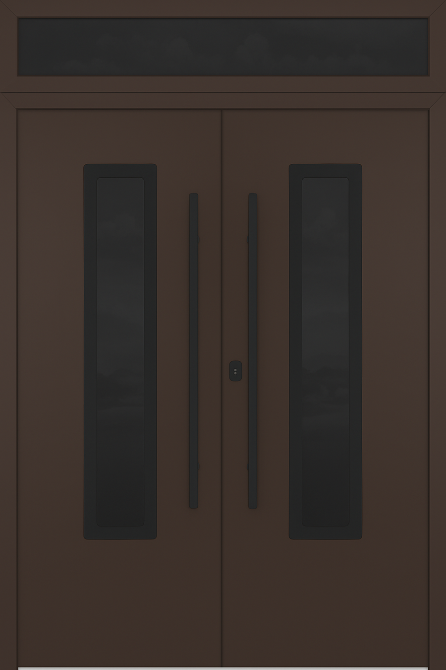 Nova Inox S1 Modern Exterior Double Door 72x80 with Transom - Unit 74x95 1/2 Black Stainless Steel - Brown - Doors and Beyond