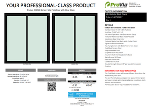 ProVia Endure 2-Lite Patio Door 74x82 Black/Black Double Pane Low-E W Argon Gas - Doors and Beyond