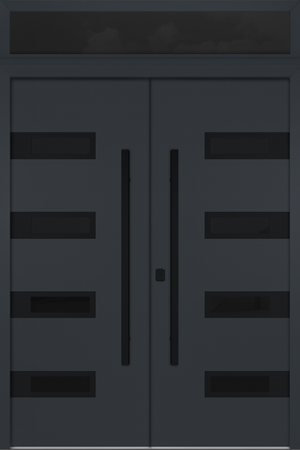 Nova Inox S4 Modern Exterior Double Door 72x80 with Transom - Unit 74x95 1/2 Black Stainless Steel - Gray - Doors and Beyond