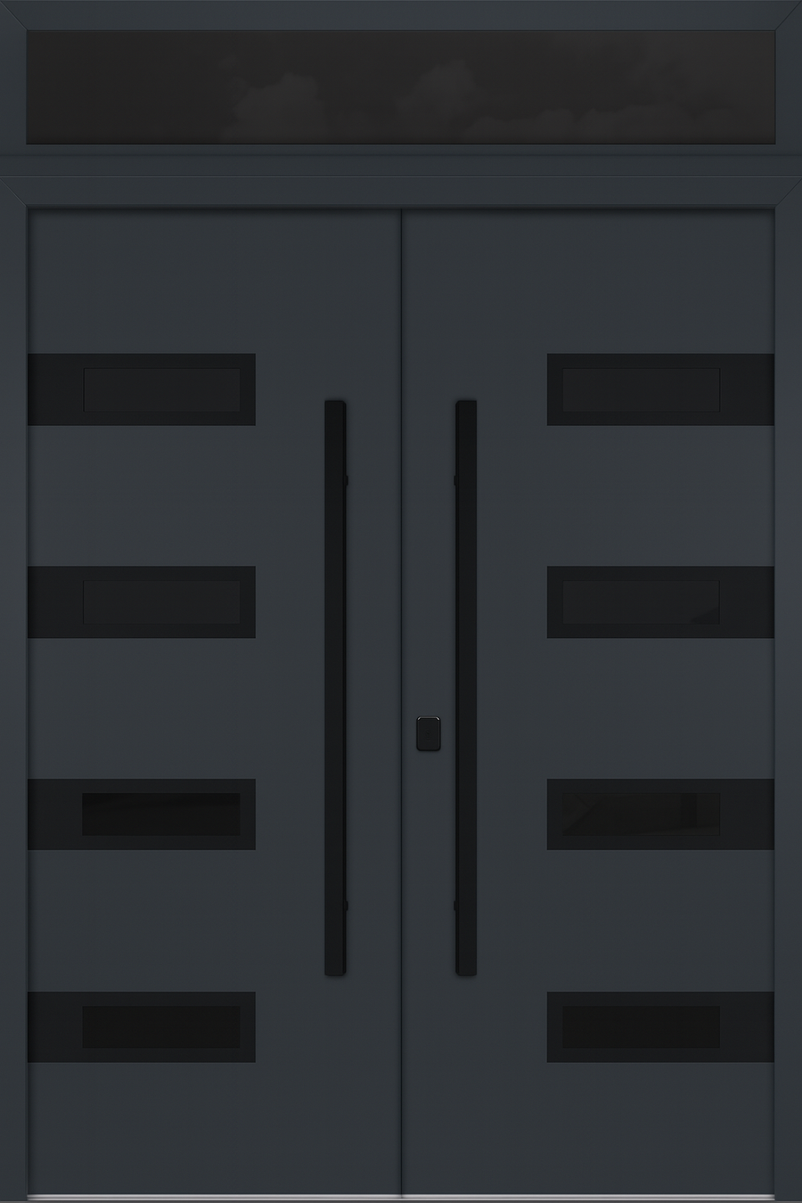 Nova Inox S4 Modern Exterior Double Door 72x80 with Transom - Unit 74x95 1/2 Black Stainless Steel - Gray - Doors and Beyond