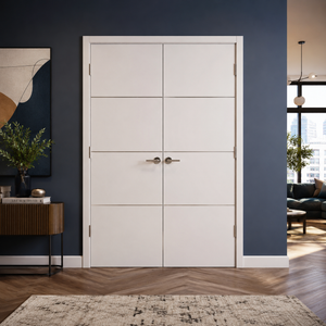 Nova HG008 White Drawing Laminated Modern Double Pre-Hung Door - Doors and Beyond