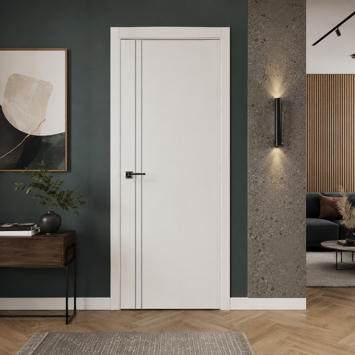 Nova Glam Pro 002 Soft White Laminated Modern Pre-Hung Door - Doors and Beyond