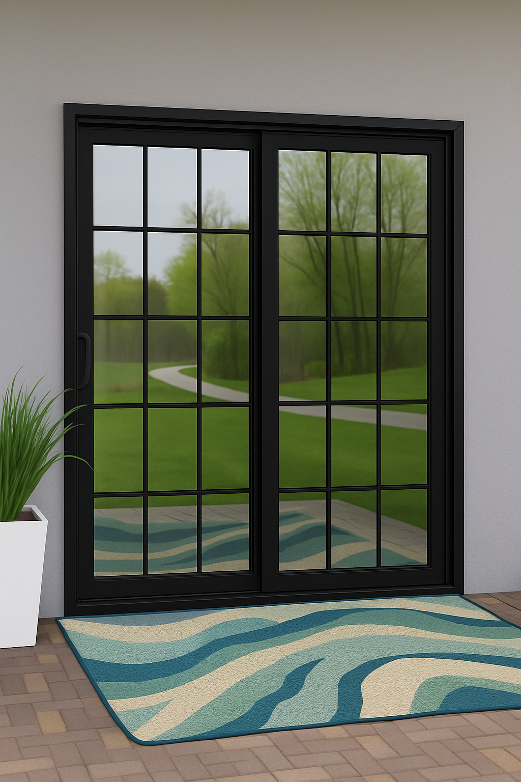 ProVia Endure 2-Lite Patio Door 72x80 Black/Black Double Pane Low-E W Argon Gas Colonial Grills - Doors and Beyond