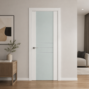 Nova Triplex 005 Soft White Laminated Modern Pre-Hung Door - Doors and Beyond