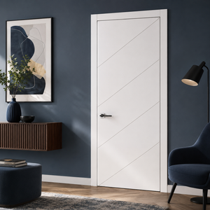 Nova Slant Soft White Laminated Modern Single Pre-Hung Door - Doors and Beyond