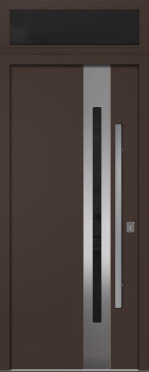 Nova Inox S2 Modern Exterior Single Door 36x80 with Transom - Unit Size 38 x 95 1/2”- Brown - Doors and Beyond