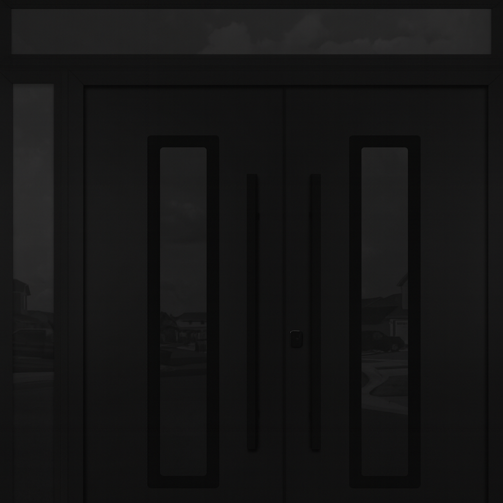 Nova Inox S1 Modern Exterior Double Door 72x80 W/ (1) 12" Sidelight and Transom- Unit 86x95 3/8 - Black Stainless - Black - Doors and Beyond