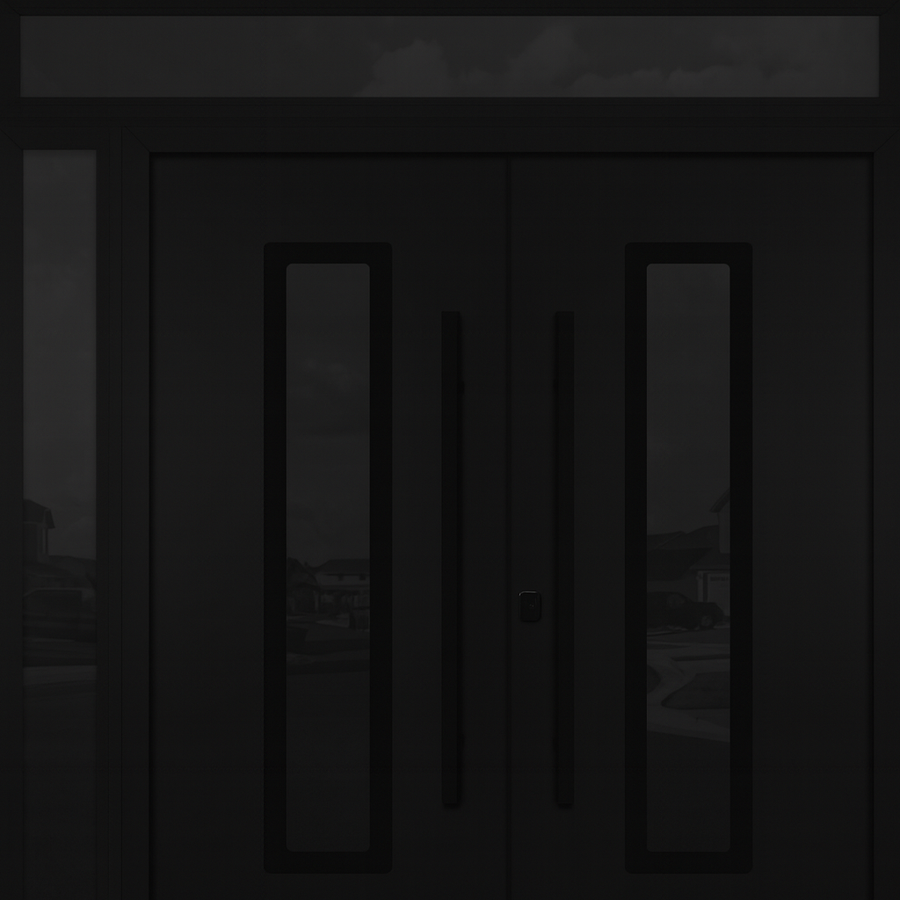 Nova Inox S1 Modern Exterior Double Door 72x80 W/ (1) 12" Sidelight and Transom- Unit 86x95 3/8 - Black Stainless - Black - Doors and Beyond