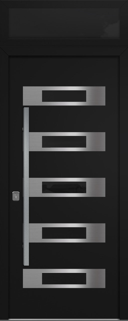 Nova Inox S5 Modern Exterior Single Door 36x80 with Transom - Unit Size 38 x 95 1/2”- Black - Doors and Beyond