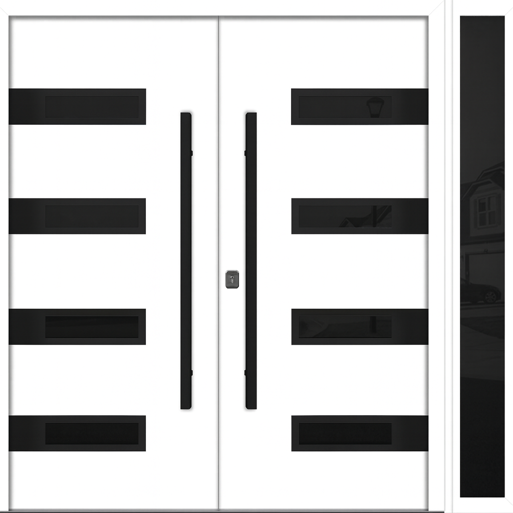 Nova Inox S4 Modern Exterior Double Door W/ (1) 12" Sidelight - Unit 86x81 3/8 - Black Stainless - White