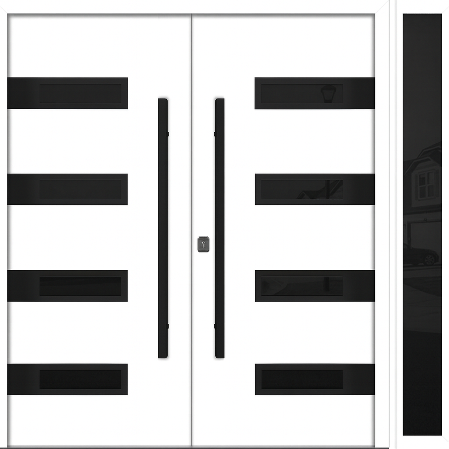 Nova Inox S4 Modern Exterior Double Door W/ (1) 12" Sidelight - Unit 86x81 3/8 - Black Stainless - White - Doors and Beyond
