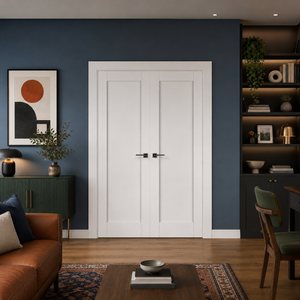 Nova Stile 054 Soft White Laminated Modern Double Pre-Hung Door - Doors and Beyond