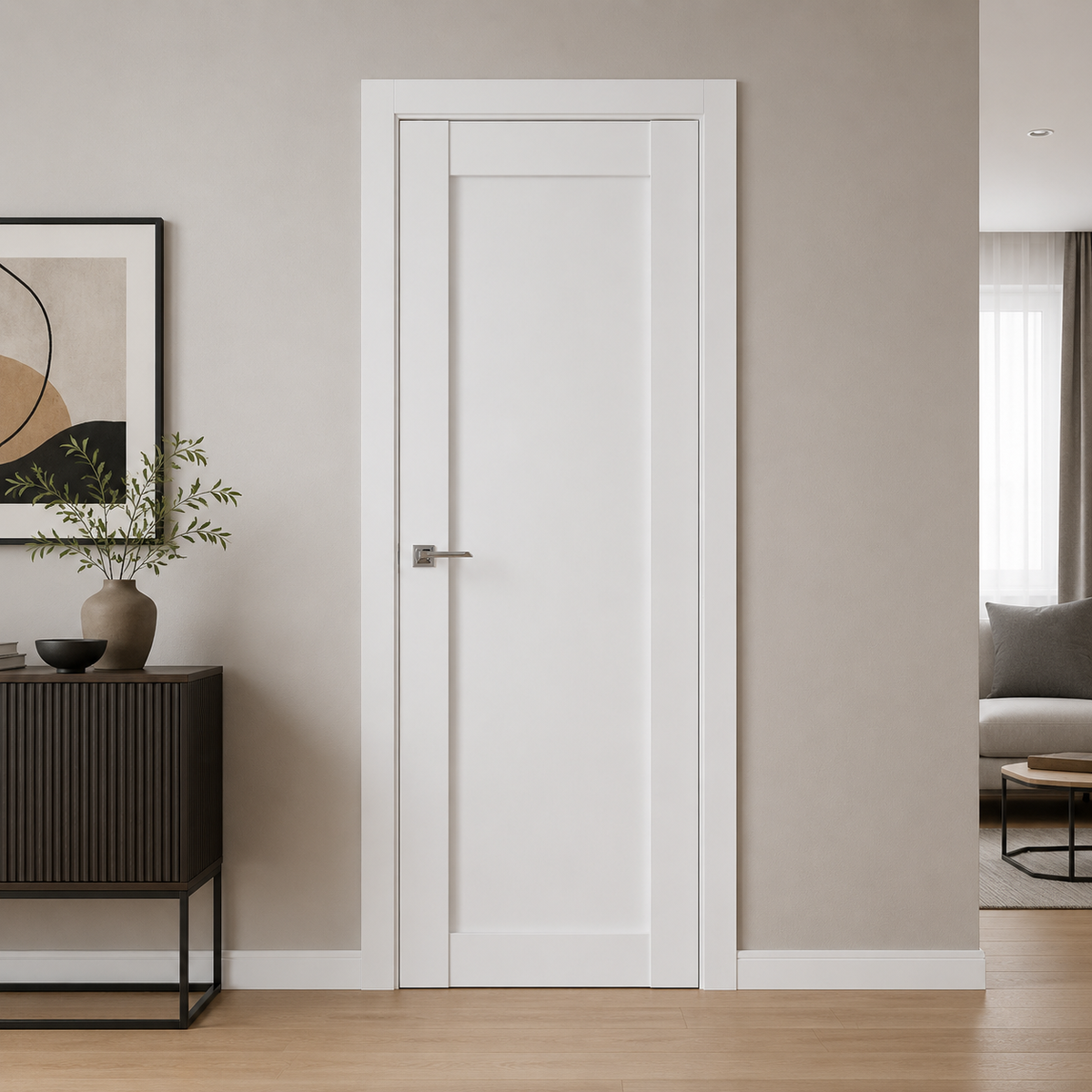 Nova Stile 054 Soft White Laminated Modern Pre-Hung Door - Doors and Beyond