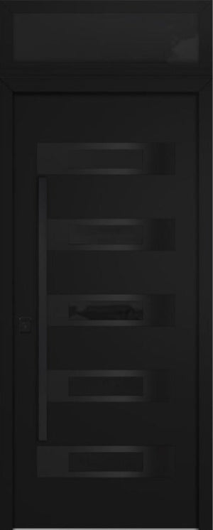 Nova Inox S5 Modern Exterior Single Door 36x80 Black Stainless Steel with Transom - Unit Size 38 x 95 1/2”- Black - Doors and Beyond