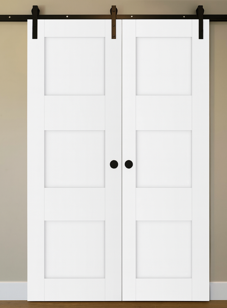Nova Stile 044 Soft White Laminated Modern Double Barn Door - Doors and Beyond