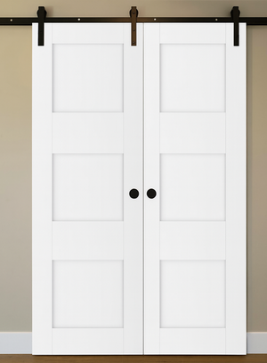 Nova Stile 044 Soft White Laminated Modern Double Barn Door - Doors and Beyond