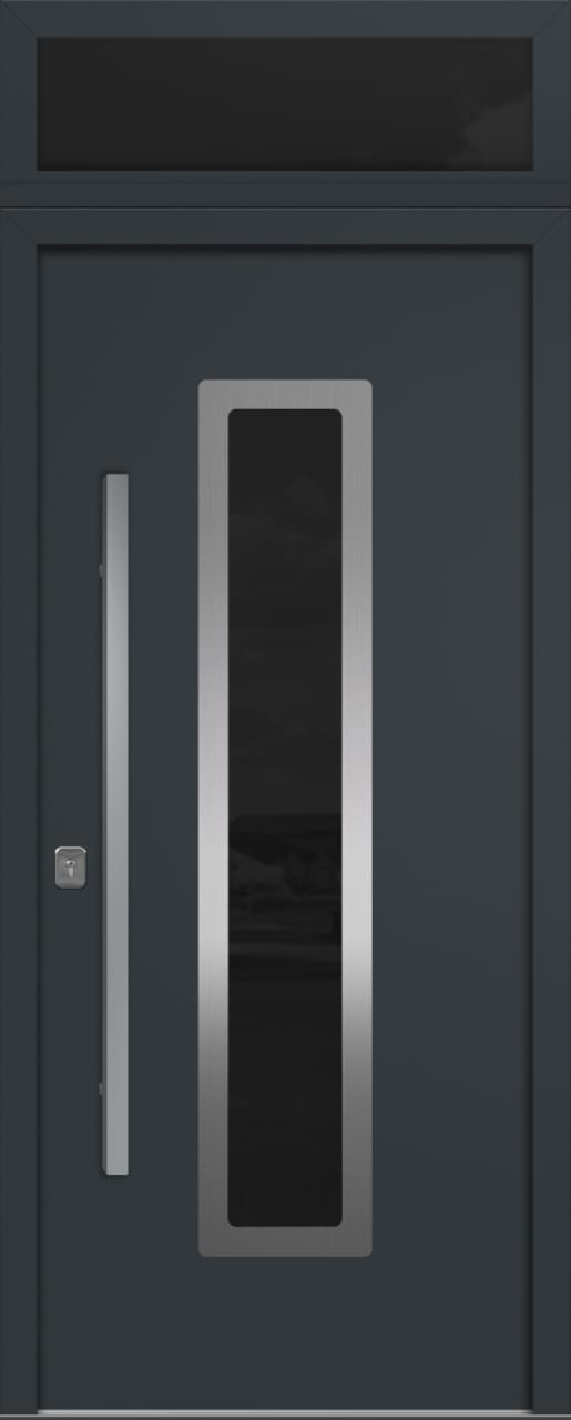 Nova Inox S1 Modern Exterior Single Door 36x80 with Transom - Unit Size 38 x 95 1/2”- Gray - Doors and Beyond