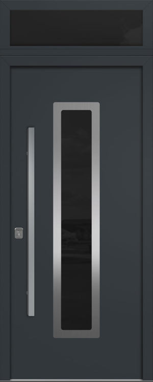 Nova Inox S1 Modern Exterior Single Door 36x80 with Transom - Unit Size 38 x 95 1/2”- Gray - Doors and Beyond