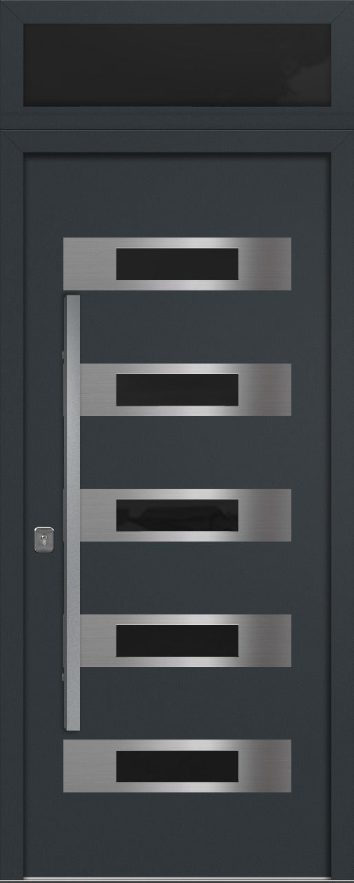Nova Inox S5 Modern Exterior Single Door 36x80 with Transom - Unit Size 38 x 95 1/2”- Gray - Doors and Beyond