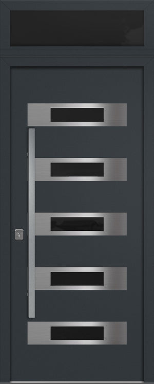 Nova Inox S5 Modern Exterior Single Door 36x80 with Transom - Unit Size 38 x 95 1/2”- Gray - Doors and Beyond