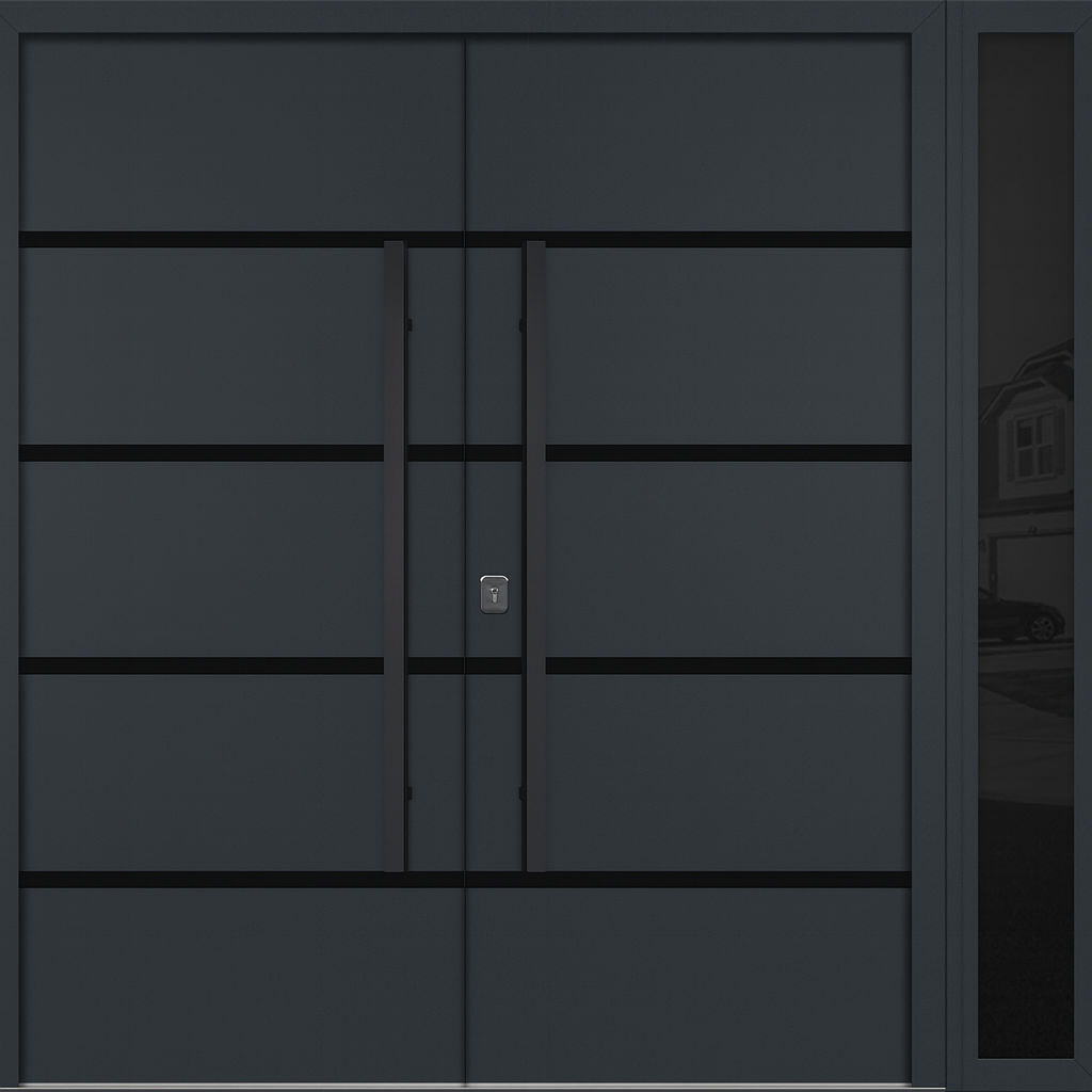 Nova Inox S3 Modern Exterior Double Door W/ (1) 12" Sidelight - Unit 86x81 3/8 - Black Stainless - Gray