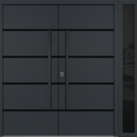 Nova Inox S3 Modern Exterior Double Door W/ (1) 12" Sidelight - Unit 86x81 3/8 - Black Stainless - Gray - Doors and Beyond