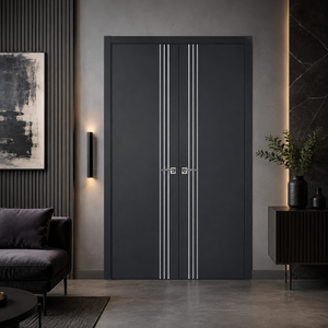 Nova Glam Pro 004 Soft Black Laminated Modern Double Pre-Hung Door - Doors and Beyond