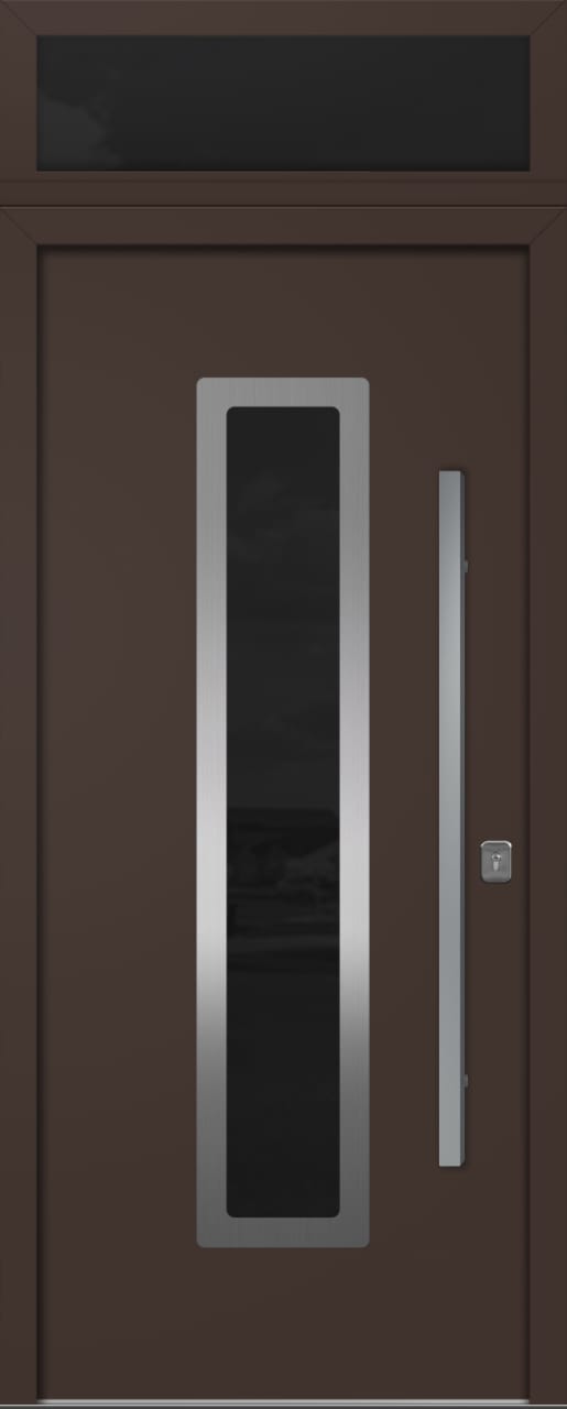 Nova Inox S1 Modern Exterior Single Door 36x80 with Transom - Unit Size 38 x 95 1/2”- Brown - Doors and Beyond