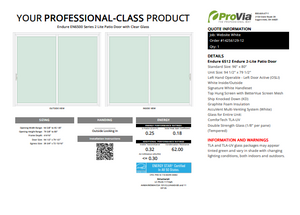 ProVia Endure 2-Lite Patio Door 96x80 White/White Triple Pane Low-E W Argon Gas - Doors and Beyond