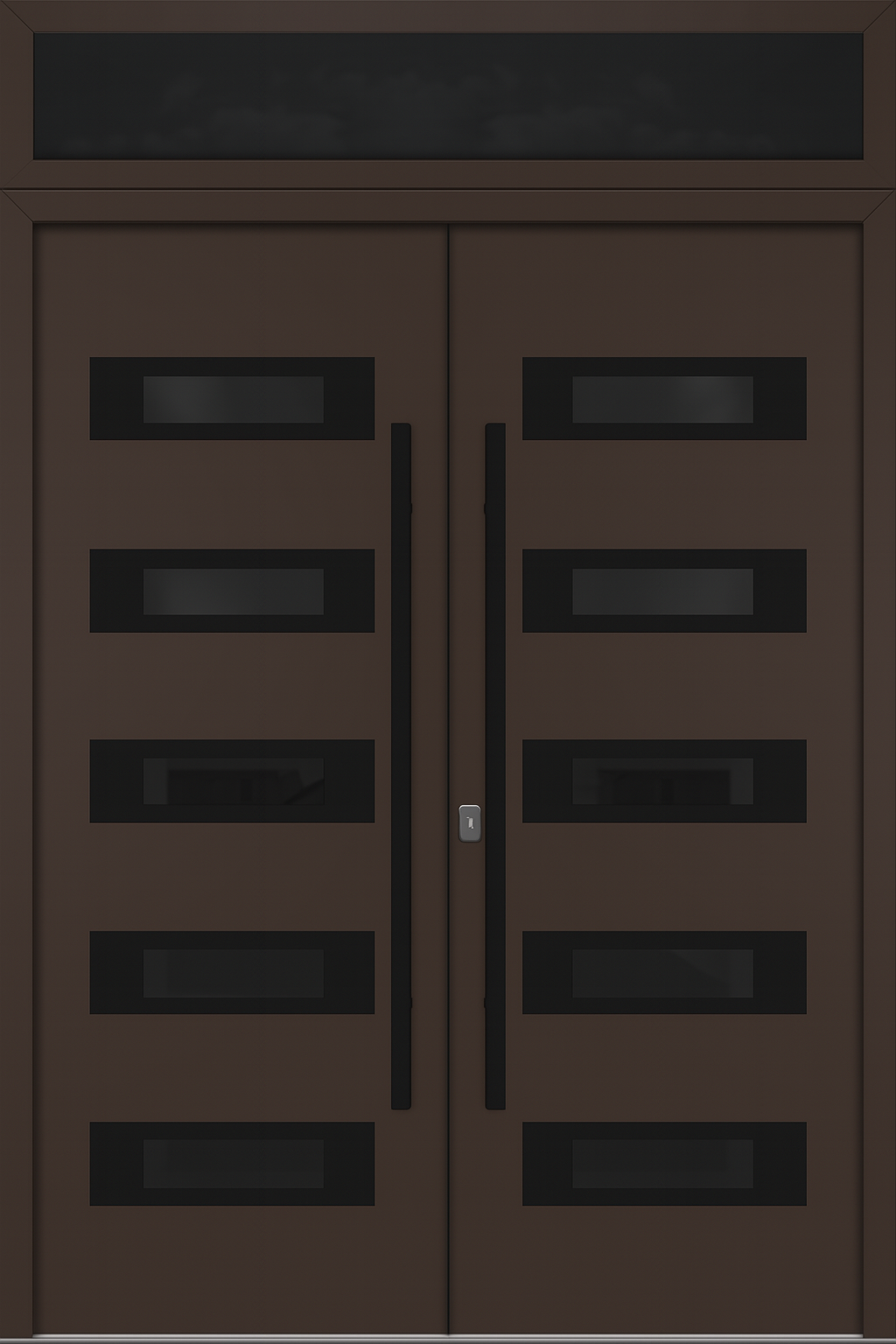 Nova Inox S5 Modern Exterior Double Door 72x80 with Transom - Unit 74x95 1/2 Black Stainless Steel - Brown