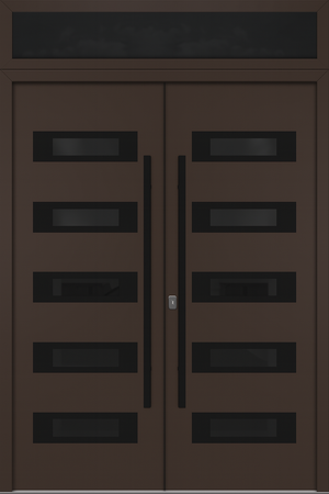 Nova Inox S5 Modern Exterior Double Door 72x80 with Transom - Unit 74x95 1/2 Black Stainless Steel - Brown - Doors and Beyond