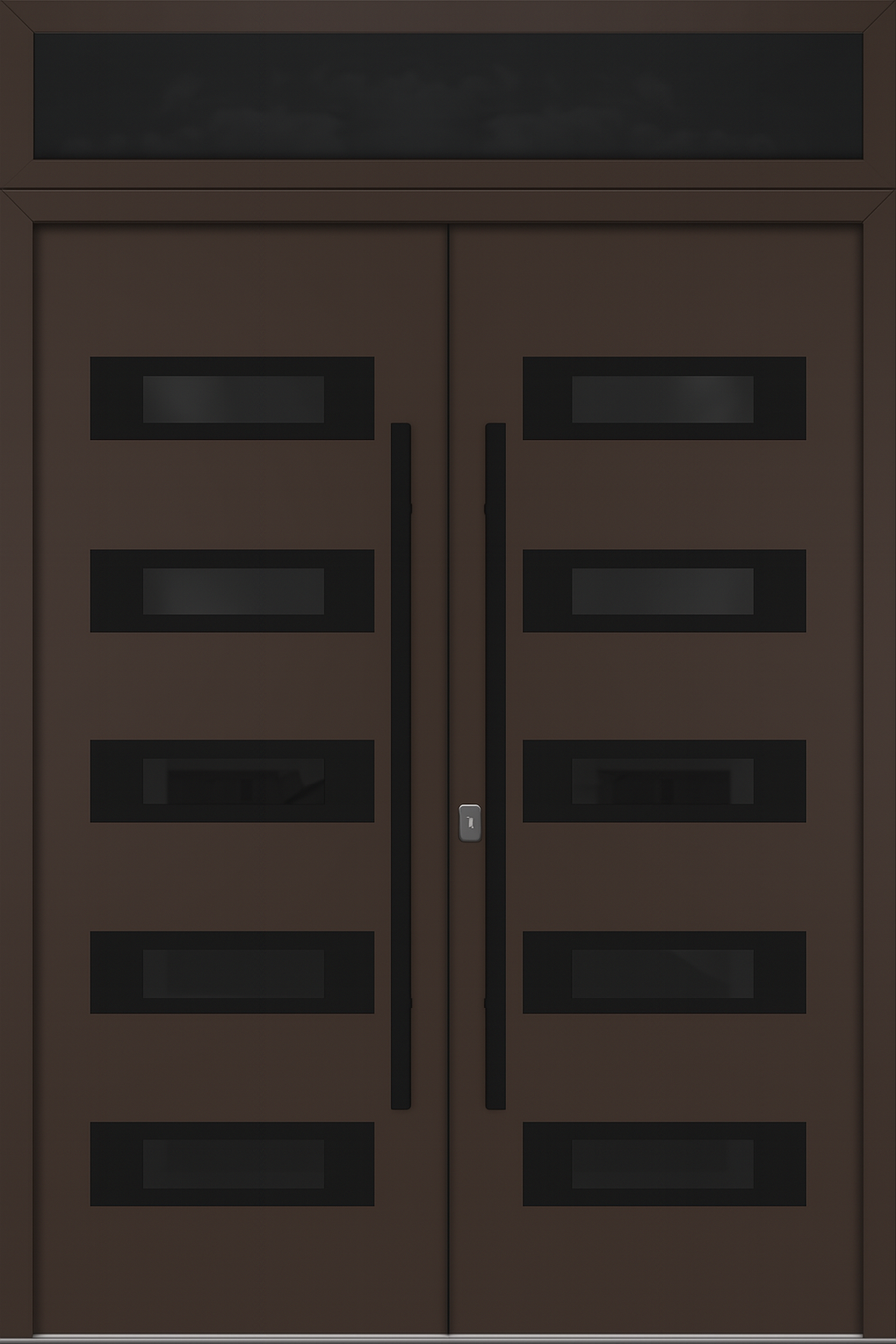 Nova Inox S5 Modern Exterior Double Door 72x80 with Transom - Unit 74x95 1/2 Black Stainless Steel - Brown - Doors and Beyond