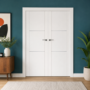 Nova Stile 004 Soft White Laminated Modern Double Pre-Hung Door - Doors and Beyond