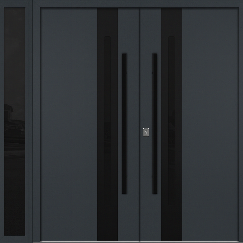 Nova Inox S2 Modern Exterior Double Door W/ (1) 12" Sidelight - Unit 86x81 3/8 - Black Stainless - Gray