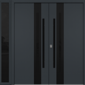 Nova Inox S2 Modern Exterior Double Door W/ (1) 12" Sidelight - Unit 86x81 3/8 - Black Stainless - Gray - Doors and Beyond