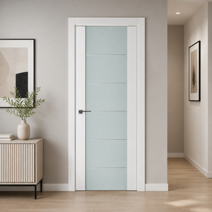 Nova Triplex 008 Soft White Laminated Modern Pre-Hung Door - Doors and Beyond