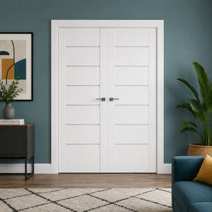 Nova Stile 009 Soft White Laminated Modern Double Pre-Hung Door - Doors and Beyond
