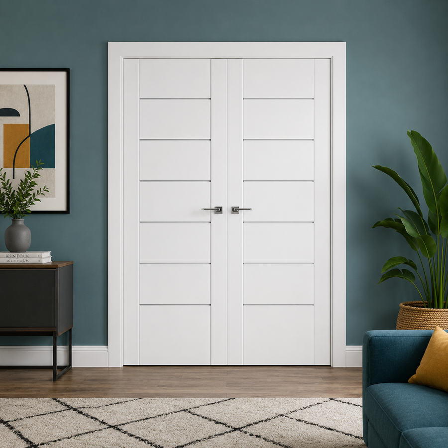 Nova Stile 009 Soft White Laminated Modern Double Pre-Hung Door - Doors and Beyond