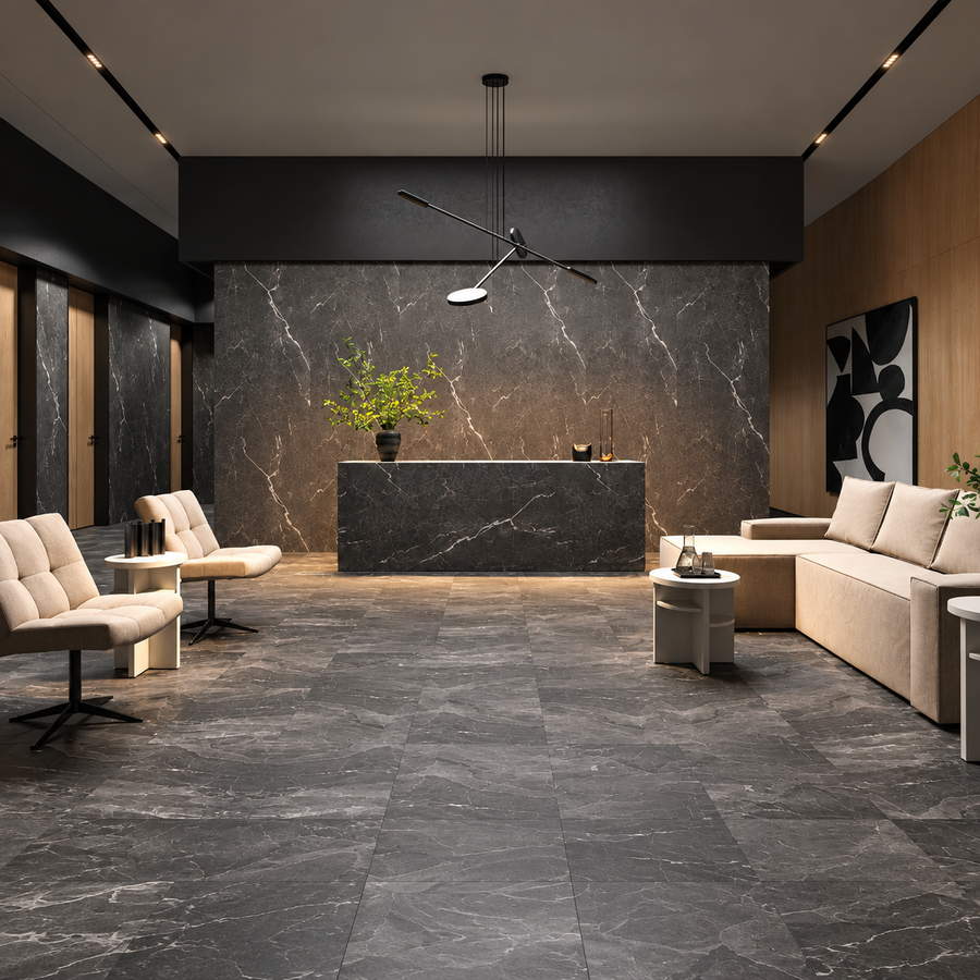VOX Wall SPC Ashen stone embossed matt 43 5/16" x 110 1/4" - Doors and Beyond