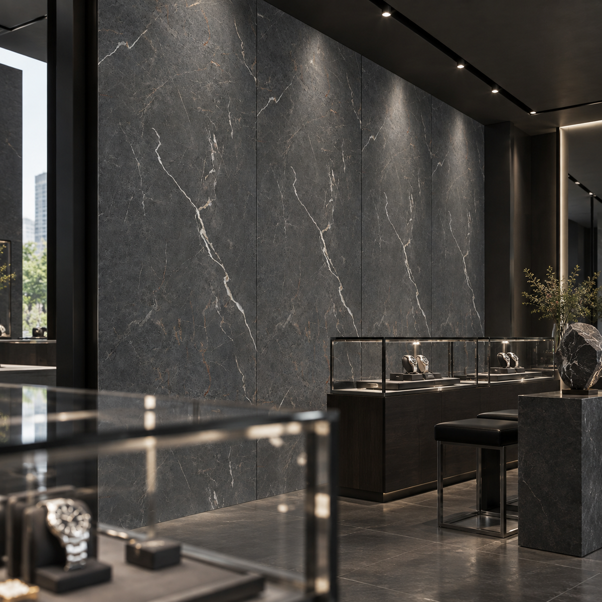 VOX Wall SPC Ashen stone embossed matt 43 5/16" x 110 1/4" - Doors and Beyond