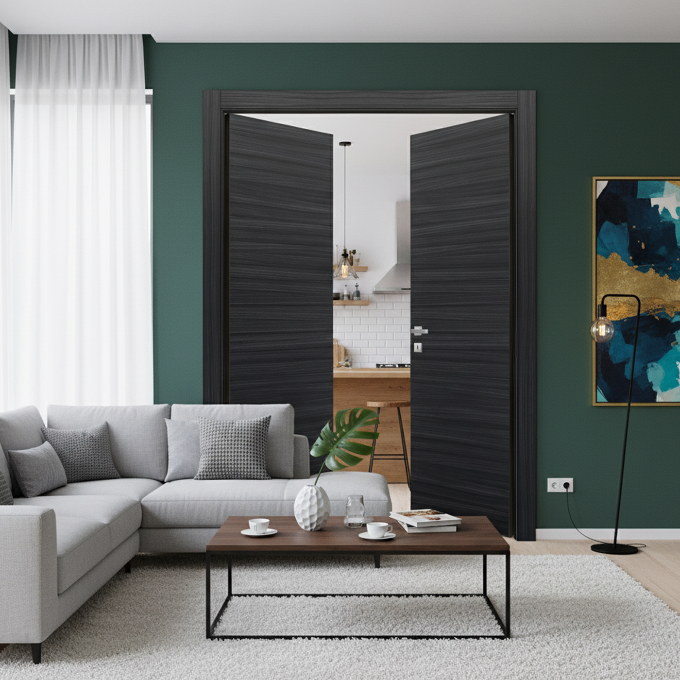 Nova Flush Braga Blu Matrix CPL Modern Double Pre-Hung Door - Doors and Beyond
