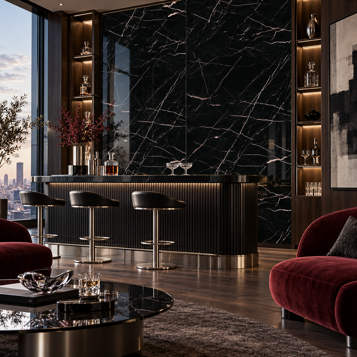 VILO Wall SPC Calacatta black full gloss 47 1/4" x 104 5/16" - Doors and Beyond