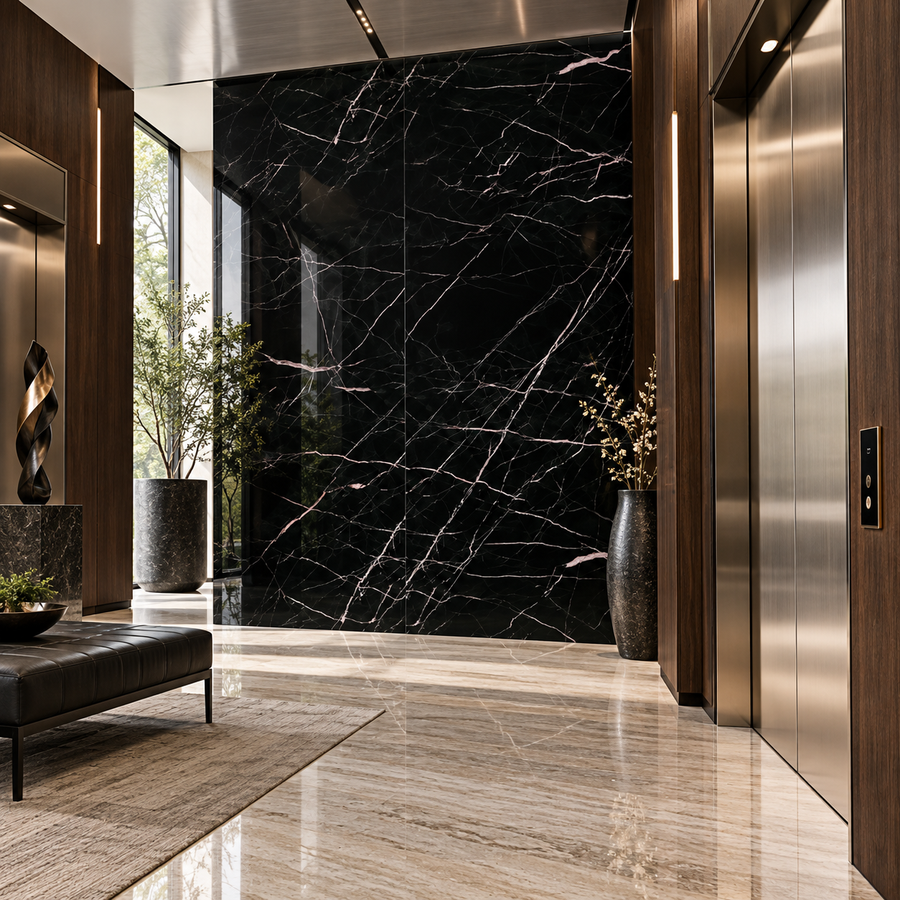 VILO Wall SPC Calacatta black full gloss 47 1/4" x 104 5/16" - Doors and Beyond